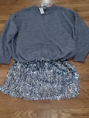 Anthropologie Silver Sequin Mini Skirt Dress